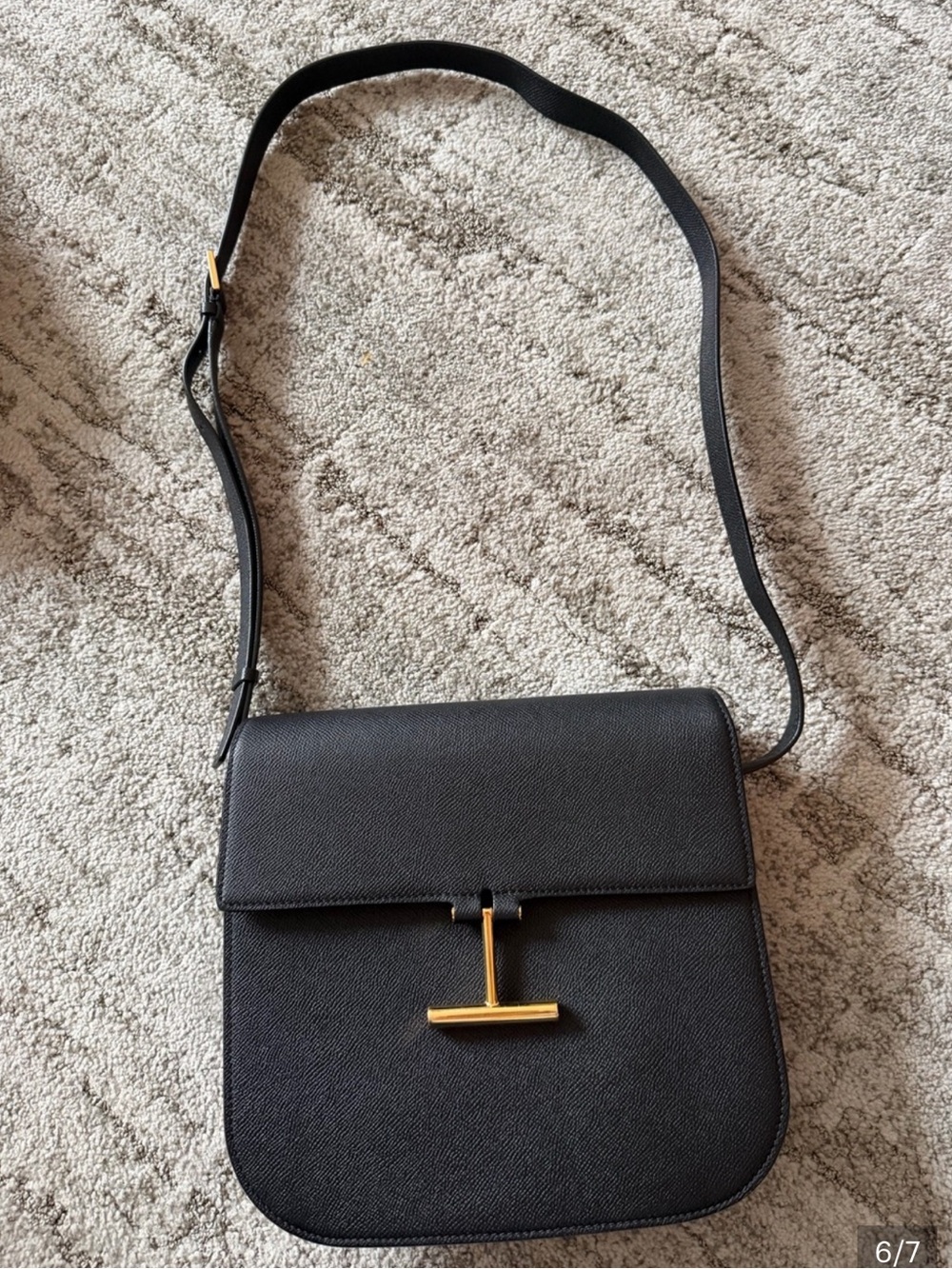 Tom Ford Black Leather Crossbody with Gold T-Bar